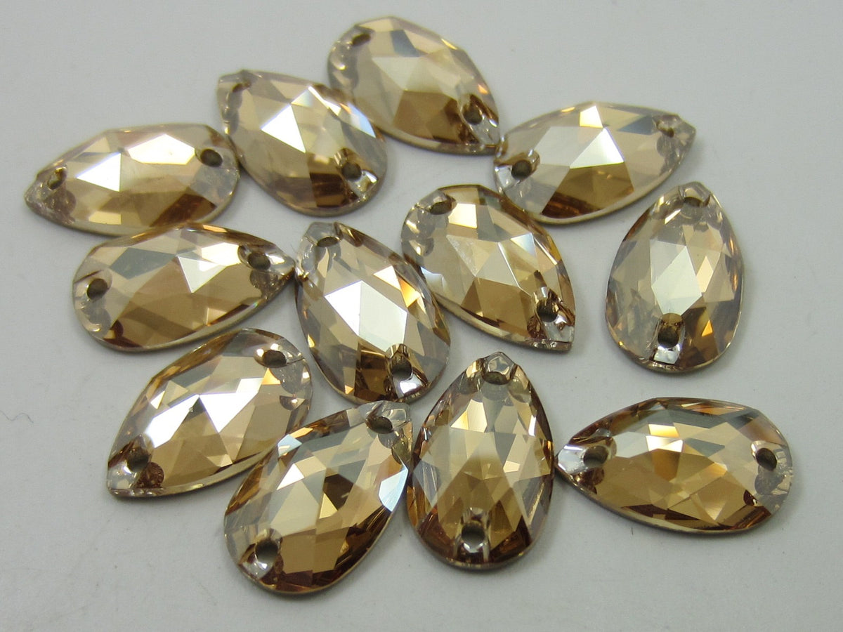 4 pcs. 18X10.5mm PEAR GOLDEN SHADOW SEW ON FLAT BACK STAR BRIGHT Rhinestones