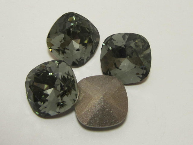 4pcs. 12mm SQUARE FANCY BLACK DIAMOND POINTED BACK STAR BRIGHT Rhinestones