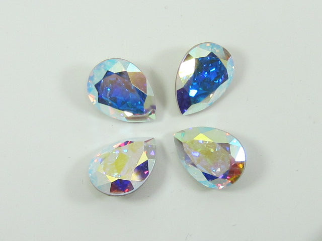 6pcs 6X4mm PEAR CRYSTAL AB FOILED POINTED BACK European Rhinestones