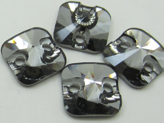 6 pcs. 12mm SQUARE RIVOLI SILVER NIGHT SEW ON FLAT BACK European Rhinestones