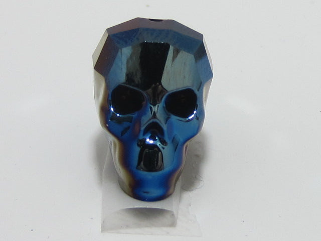 2 Pcs. 13mm SKULL BEAD METALLIC BLUE 2x European Rhinestone