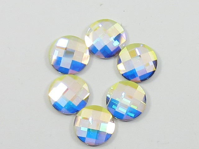 12 Pcs. 10mm CHESSBOARD ROUND  CRYSTAL AB FLAT BACK European Rhinestones