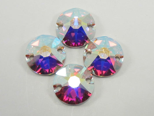 6 pcs. 10mm CRYSTAL AB (viva) SEW ON  2 HOLE FLAT BACK PRECIOSA Rhinestones