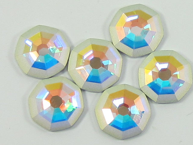 12 Pcs. 10mm  SOLARIS CRYSTAL AB FROSTED EDGE FLAT BACK European Rhinestones