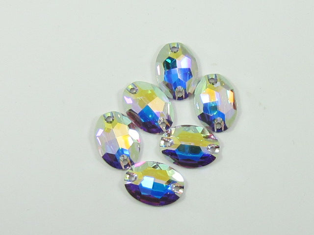 6 pcs. 16X11mm OVAL CRY AB SEW ON FLAT BACK European Rhinestones