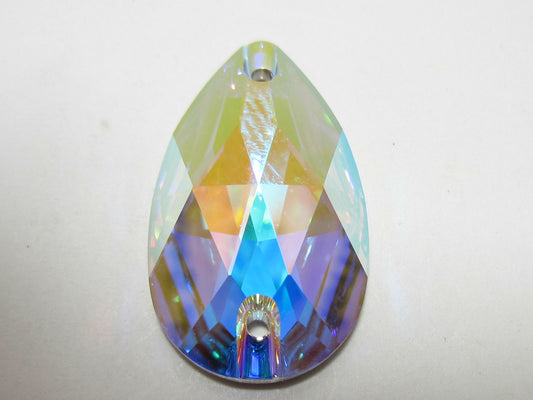 6 pcs. 18x10.5mm CRYSTAL AB  PEAR SEW ON FLAT BACK PRECIOSA Rhinestones