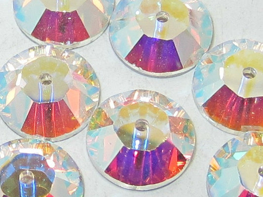 12ss(3mm) CRYSTAL AB ROUND SEW ON CENTER HOLE European Rhinestone 1gr.
