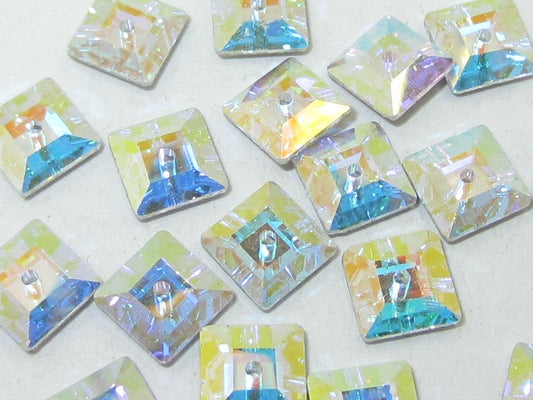 24 pcs. 6mm CRYSTAL AB  SEW ON FLAT BACK SQUARE PRECIOSA Rhinestones