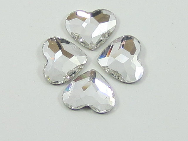 6 Pcs. 14mm HEART CRYSTAL FLAT BACK European Rhinestones