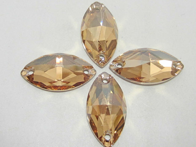 4 pcs. 18X9mm NAVETTE GOLDEN SHADOW SEW ON FLAT BACK STAR BRIGHT Rhinestones