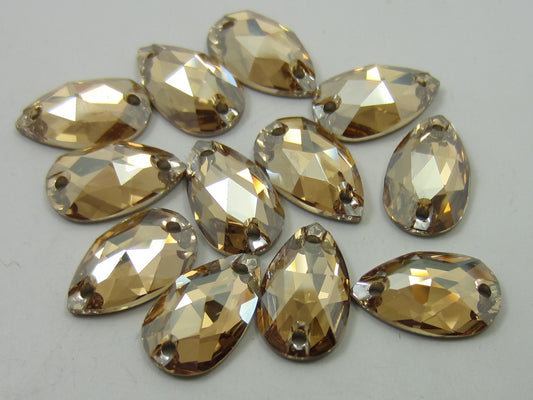 12 pcs. 12X7mm PEAR GOLDEN SHADOW SEW ON FLAT BACK STAR BRIGHT  Rhinestones