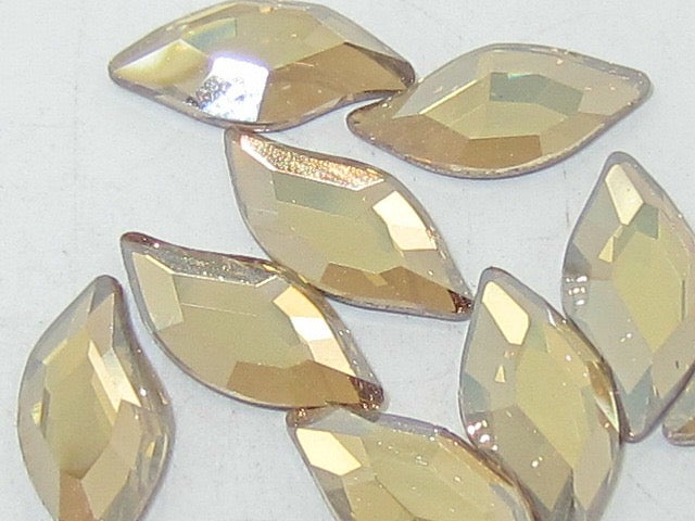 12 Pcs 10x5mm DIAMOND LEAF GOLDEN SHADOW HOT FIX European Rhinestones