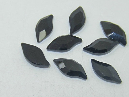 12 Pcs 10x5mm DIAMOND LEAF JET HOT FIX European Rhinestones
