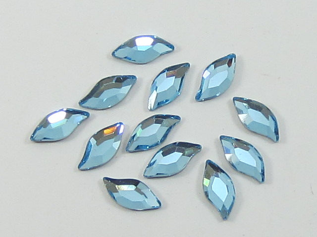 12 Pcs 10x5mm DIAMOND LEAF AQUAMARINE  HOT FIX European Rhinestones