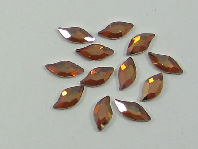 12 Pcs 10x5mm DIAMOND LEAF COPPER  HOT FIX European Rhinestones