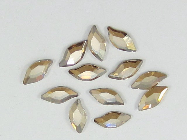 12 Pcs 10x5mm DIAMOND LEAF GOLDEN SHADOW FLAT BACK European Rhinestones