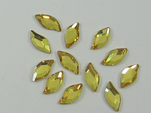 12 Pcs 10x5mm DIAMOND LEAF LT. TOPAZ FLAT BACK European Rhinestones
