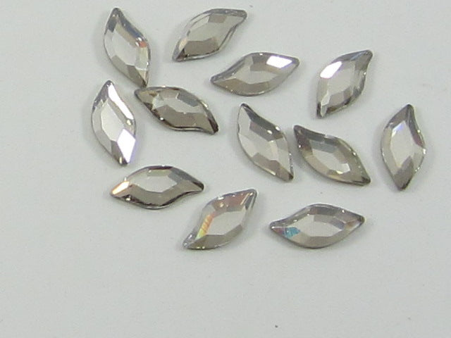 12 Pcs 10x5mm DIAMOND LEAF CRYSTAL SILVER SHADE HOT FIX European Rhinestones