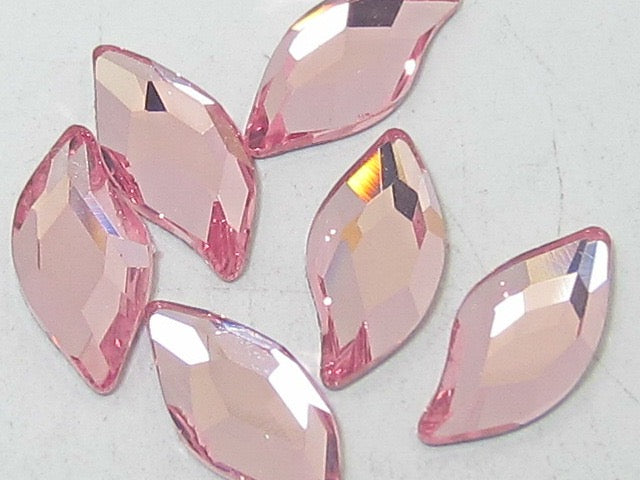 12 Pcs 10x5mm DIAMOND LEAF LIGHT ROSE HOT FIX European Rhinestones