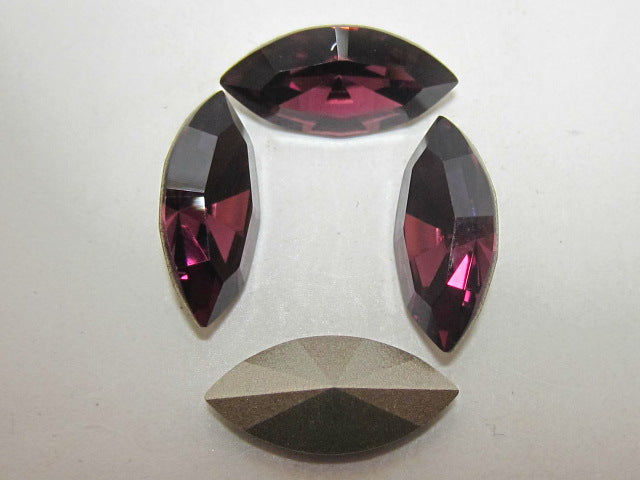 4pcs. 15X7mm AMETHYST NAVETTE  POINTED BACK STAR BRIGHT Rhinestones