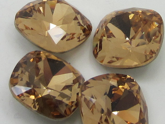 4pcs. 12mm SQUARE FANCY LT. CO. TOPAZ POINTED BACK BRILLIANCE Rhinestones