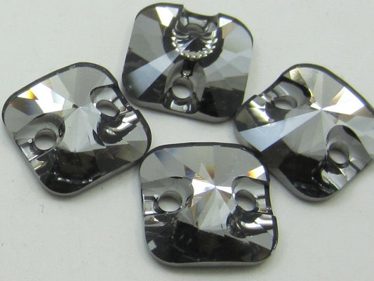 6 pcs. 12mm SQUARE  RIVOLI SILVER NIGHT SEW ON  FLAT BACK European Rhinestones