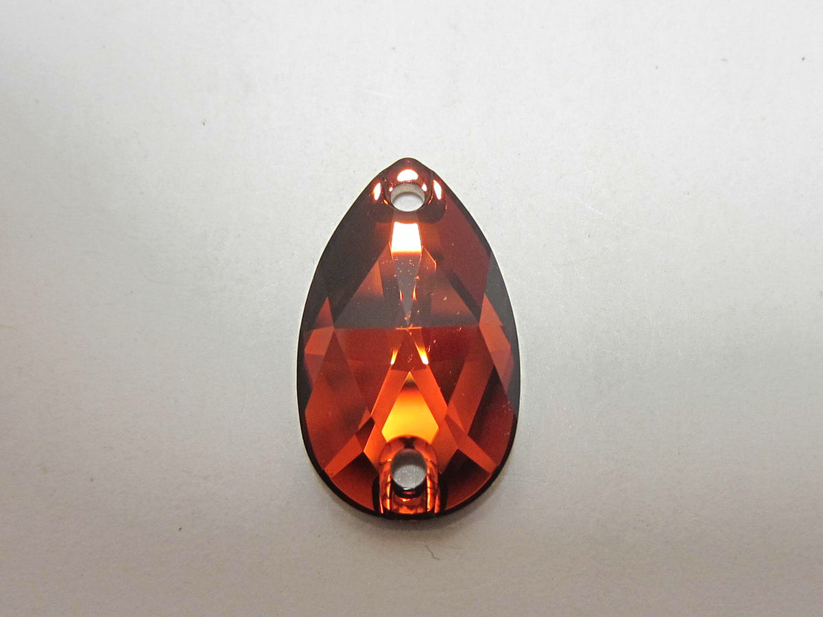 4 pcs. 18X10.5mm PEAR SMOKED AMBER BRILLIANCE SEW ON FLATBACK Rhinestones