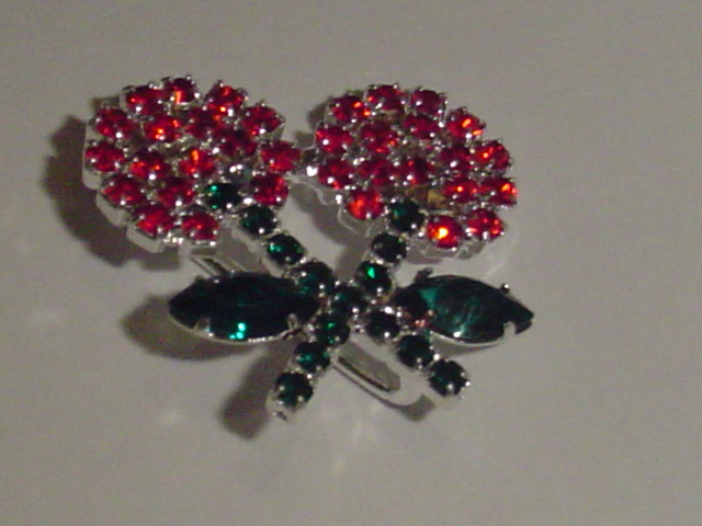 1pc. Rhinestone RED/GREEN CHERRIES  BUCKLE